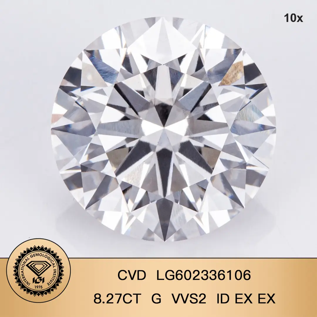 Miglior round brillante 8.27ct G VVS2 CVD Diamond Lab Crown Diamond IGI Certificato - Gioielli Messi 1