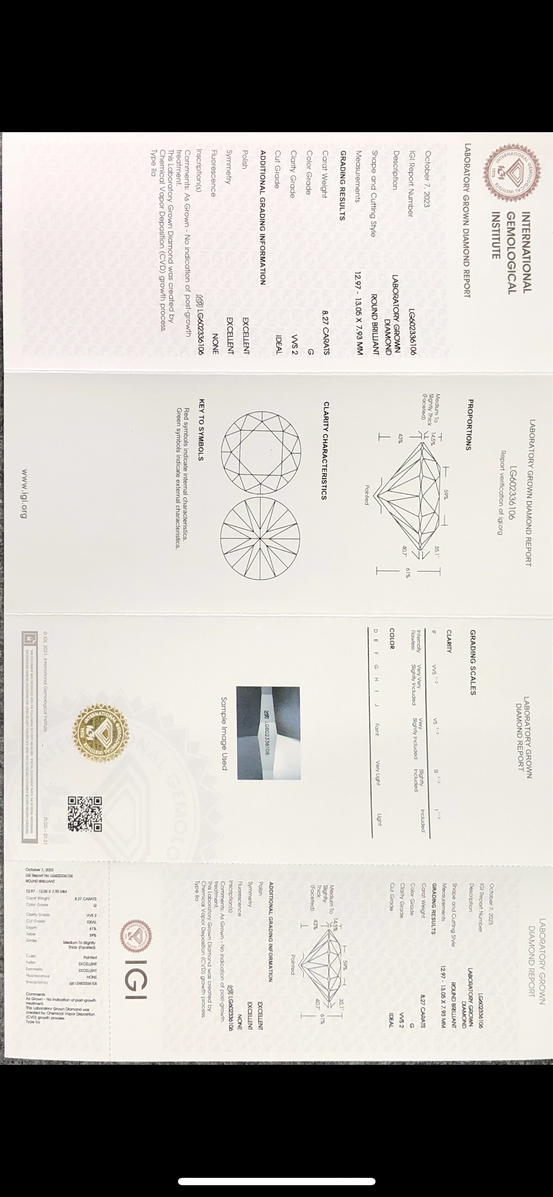 Best Round Brillant 8.27CT G VVS2 CVD Diamond Lab Grown Diamond IGI Certificate - Messi Jewelry 7