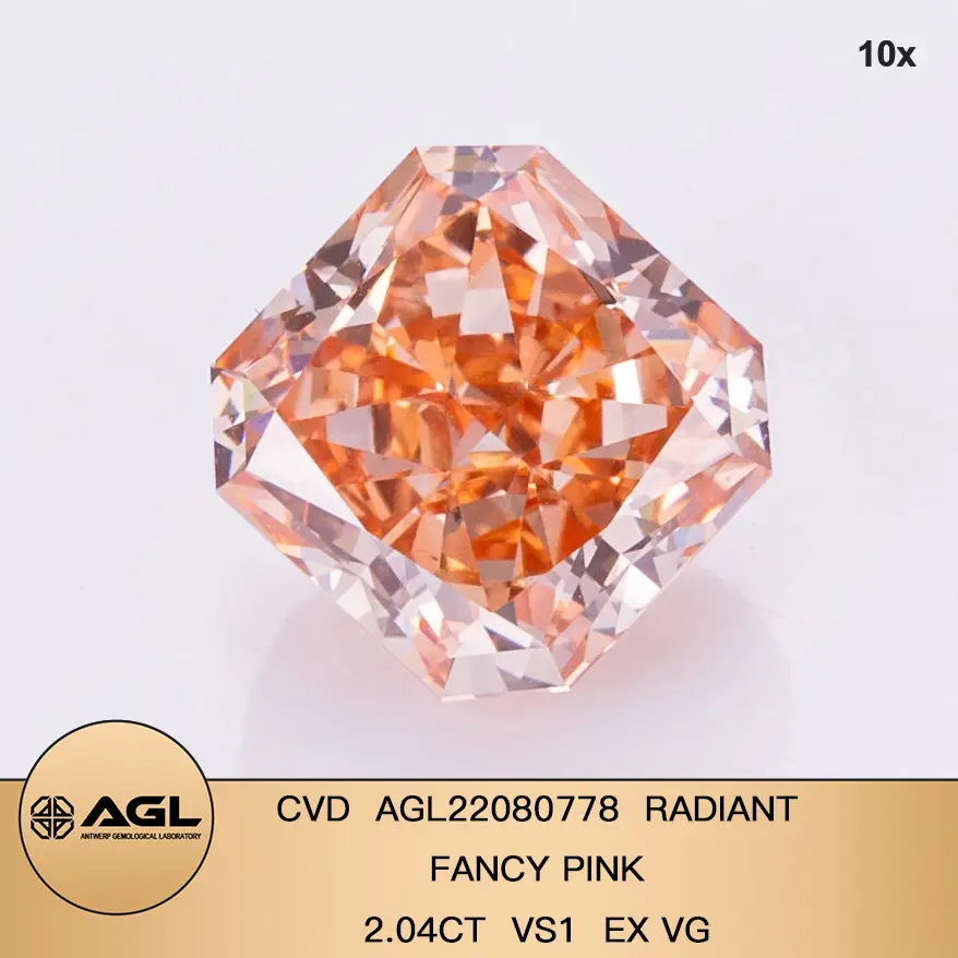 Radiant 2.04ct Fancy Pink VS1 CVD Diamond Lab Grown Diamond AGL Certificate 1