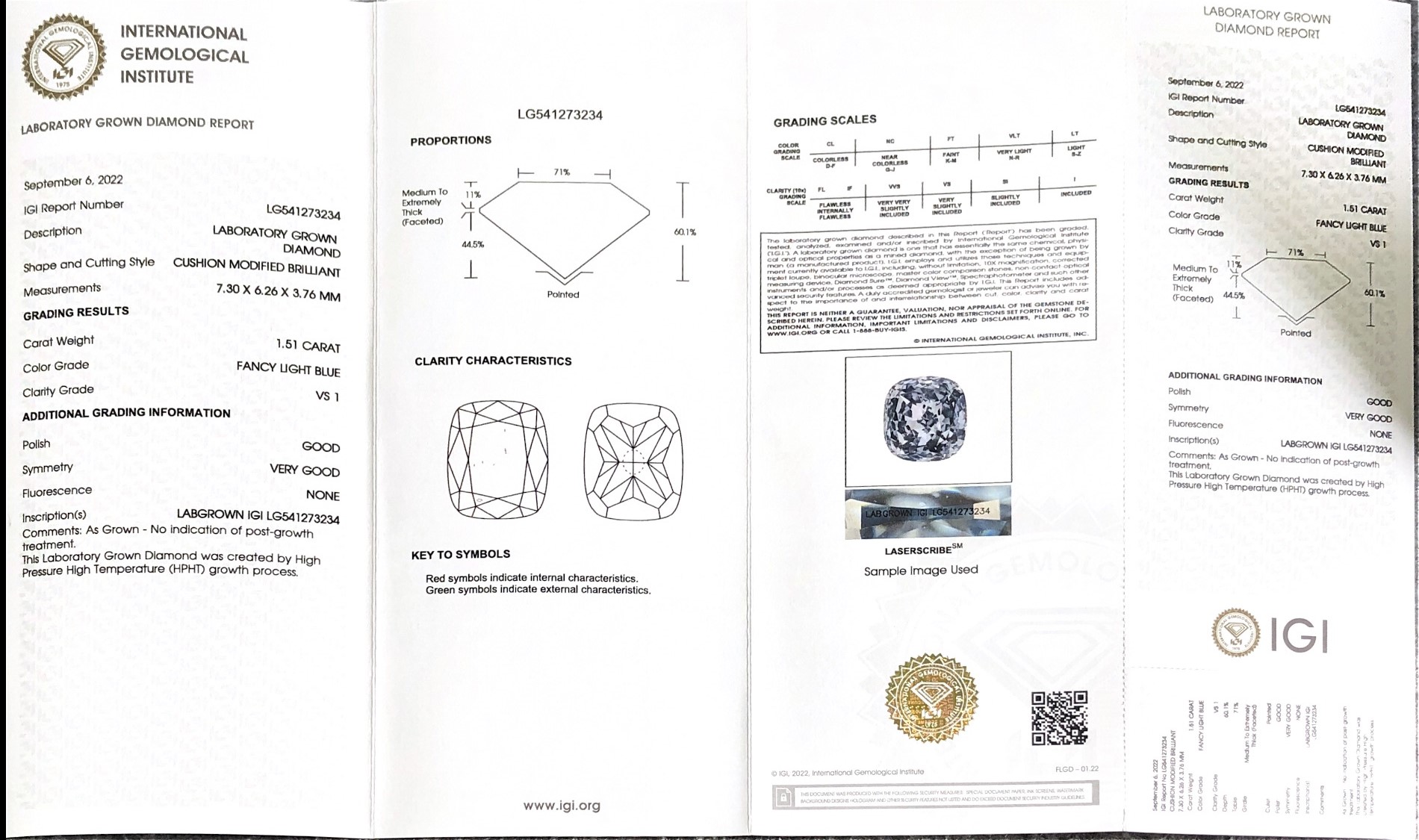 Cushion 1.5ct Fancy Light Blue VS1 HPHT Diamond Lab Grown Diamond IGI Certificate 7