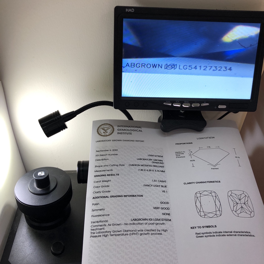 Cushion 1.5ct Fancy Light Blue VS1 HPHT Diamond Lab Grown Diamond IGI Certificate 8