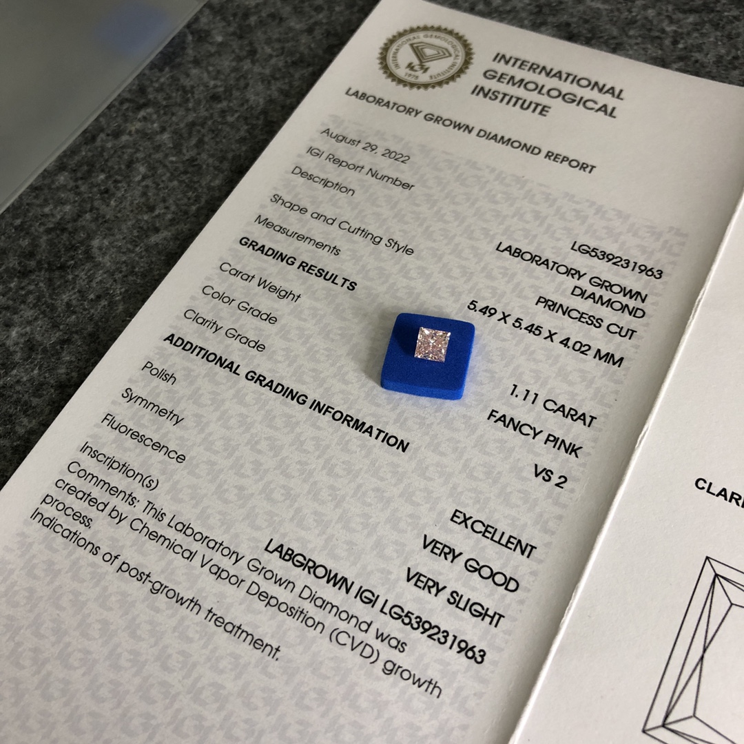 Princess 1.1ct Fancy Pink VS2 CVD Diamond Lab Grown Diamond IGI Certificate 9