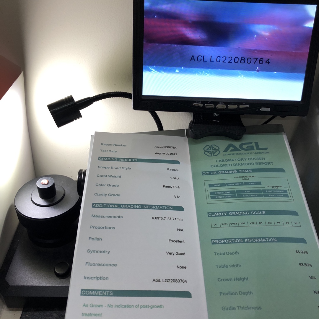 Radiant 1.3ct Fancy Pink VS1 CVD Diamond Lab Grown Diamond AGL Certificate 8