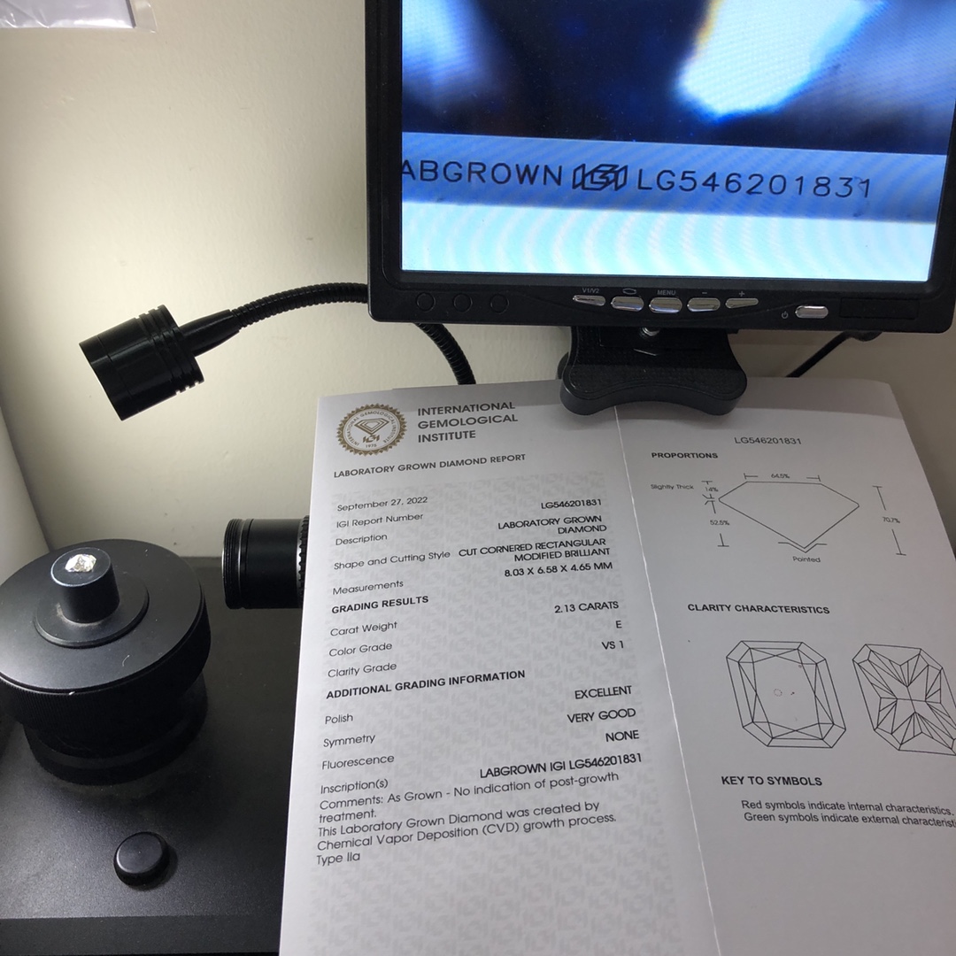 Cut Cornered Rectangular 2.1ct E VS1 CVD Diamond Lab Grown Diamond IGI Certificate 8