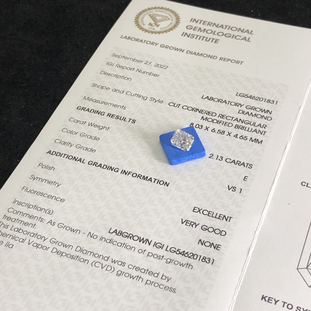 Cut Cornered Rectangular 2.1ct E VS1 CVD Diamond Lab Grown Diamond IGI Certificate 9