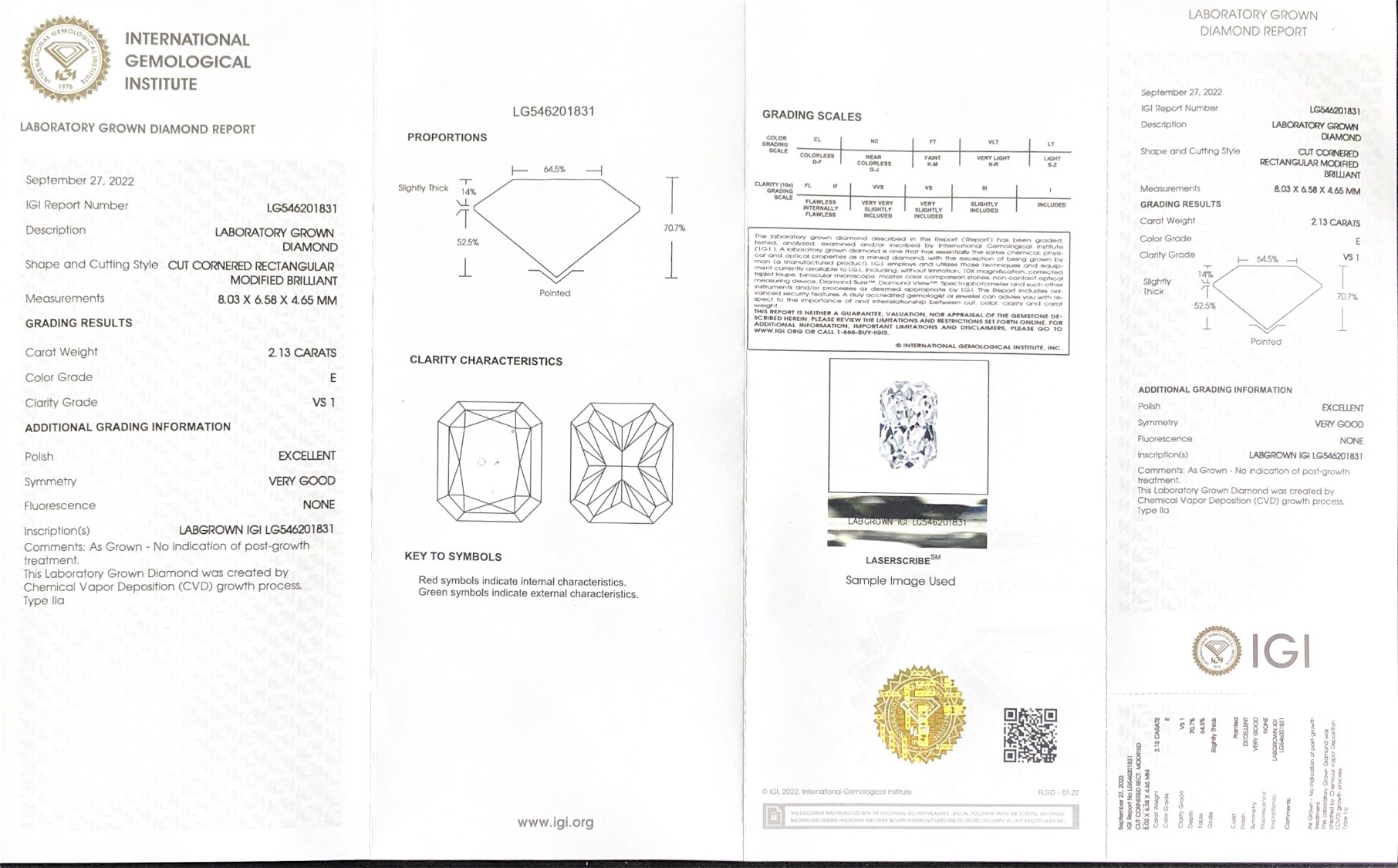 Cut Cornered Rectangular 2.1ct E VS1 CVD Diamond Lab Grown Diamond IGI Certificate 7