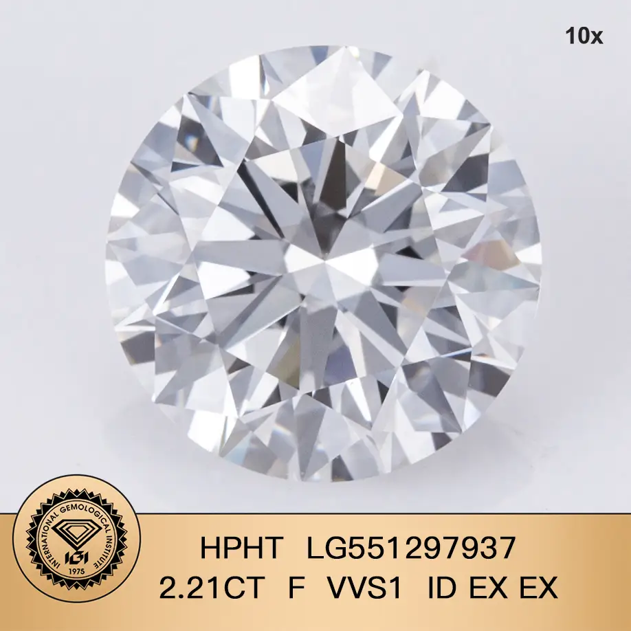 Круглый блестящий 2,2CT F VVS1 HPHT Diamond Lab Grown Diamond IGI Сертификат 1