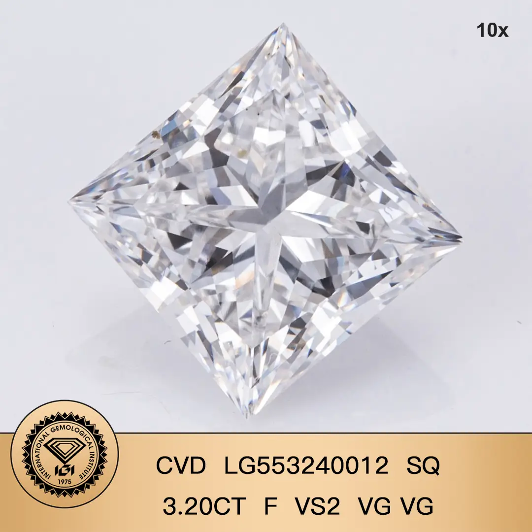 Princess 3.2ct F vs2 CVD Diamond Lab Crown Diamond IGI Certificato 1