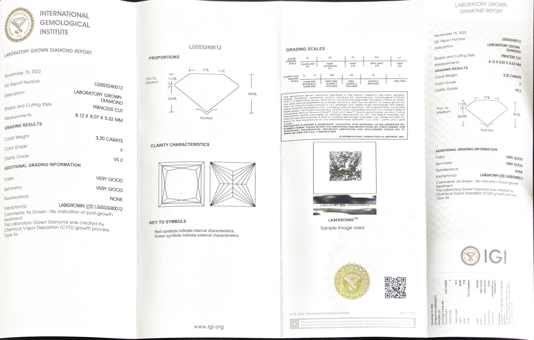 Princess 3.2ct F VS2 CVD Diamond Lab Grown Diamond IGI Certificate 6