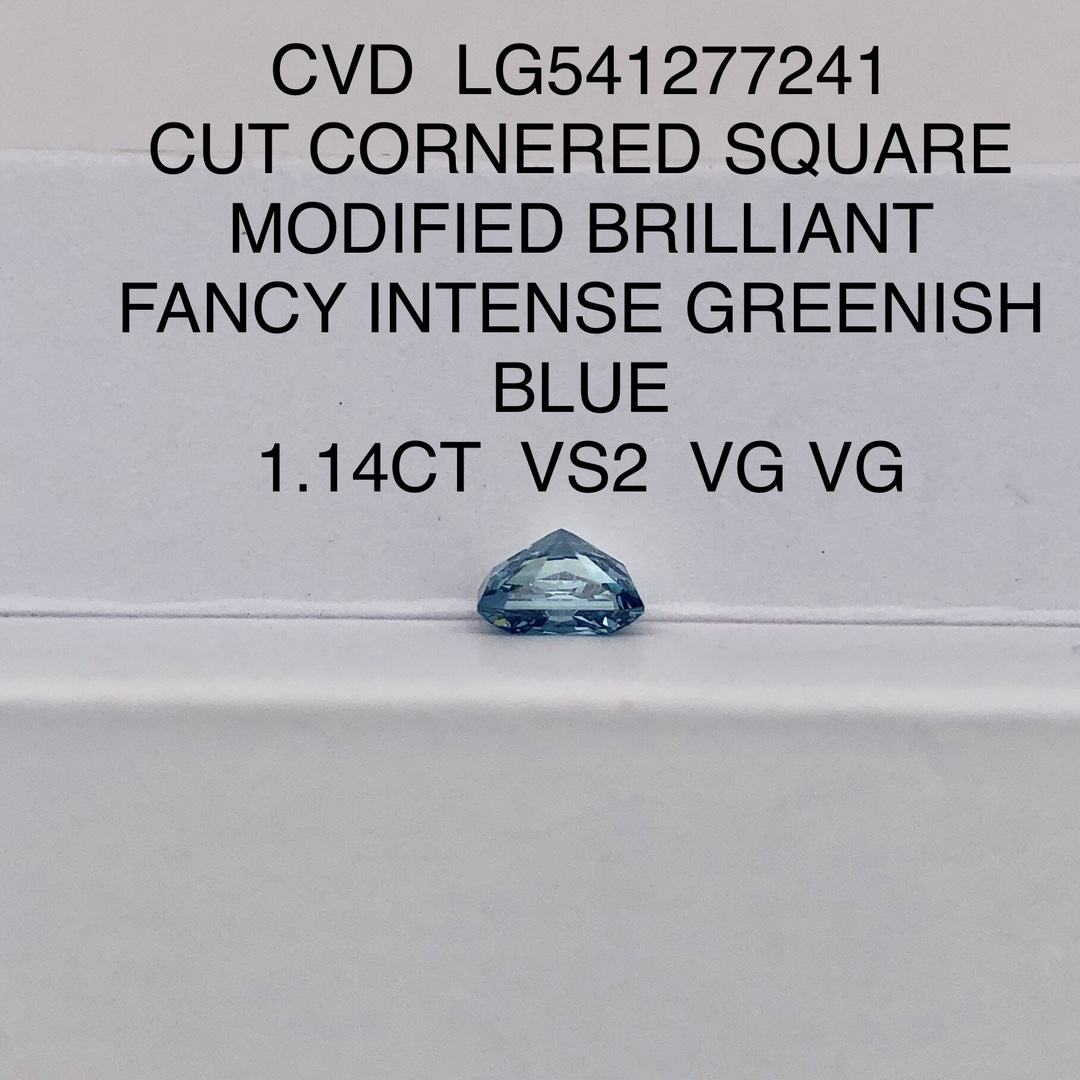 Cut Cornered Square 1.1ct Fancy Intense Greenish Blue VS2 CVD Diamond Lab Grown Diamond IGI Certificate 10