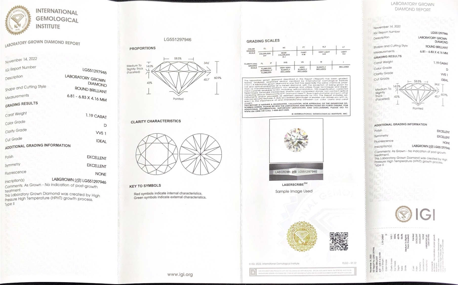 Round Brillant 1.1ct D VVS1 HPHT Diamond Lab Grown Diamond IGI Certificate 7
