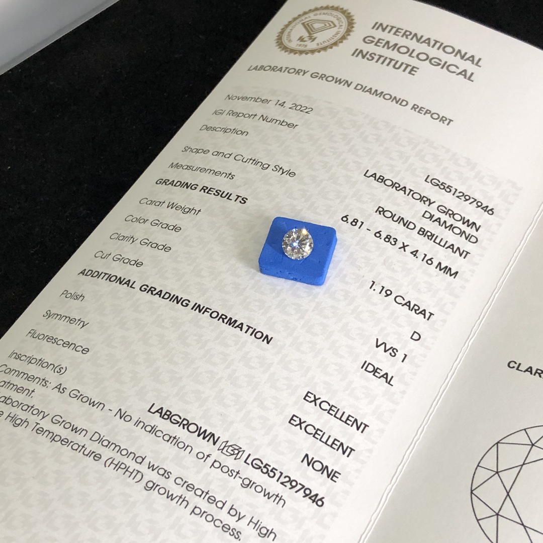 Round Brillant 1.1ct D VVS1 HPHT Diamond Lab Grown Diamond IGI Certificate 9