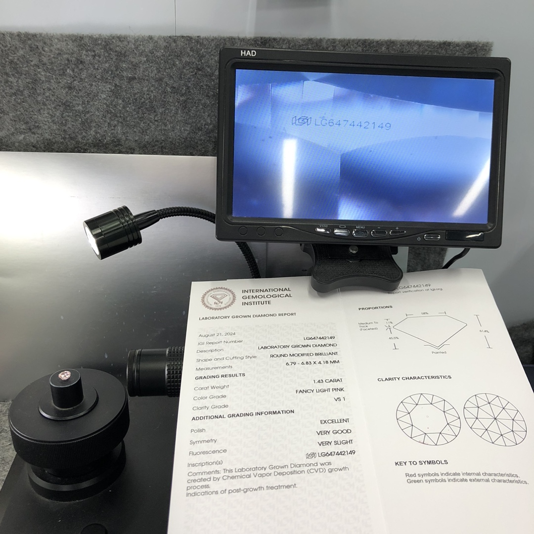 Round shape  1.43carat Fancy Light Pink VS1 EX VG VG CVD Lab Grown Diamond 12