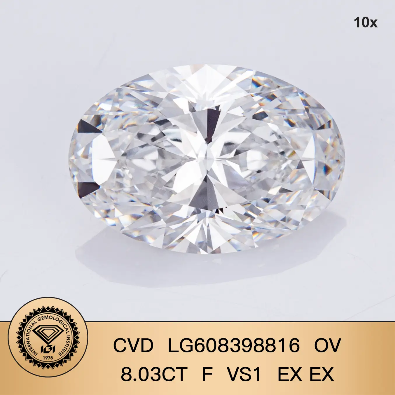 Oval Lab Diamond 8.03CT F VS1 CVD Lab Grown Diamond with IGI Certificate 1