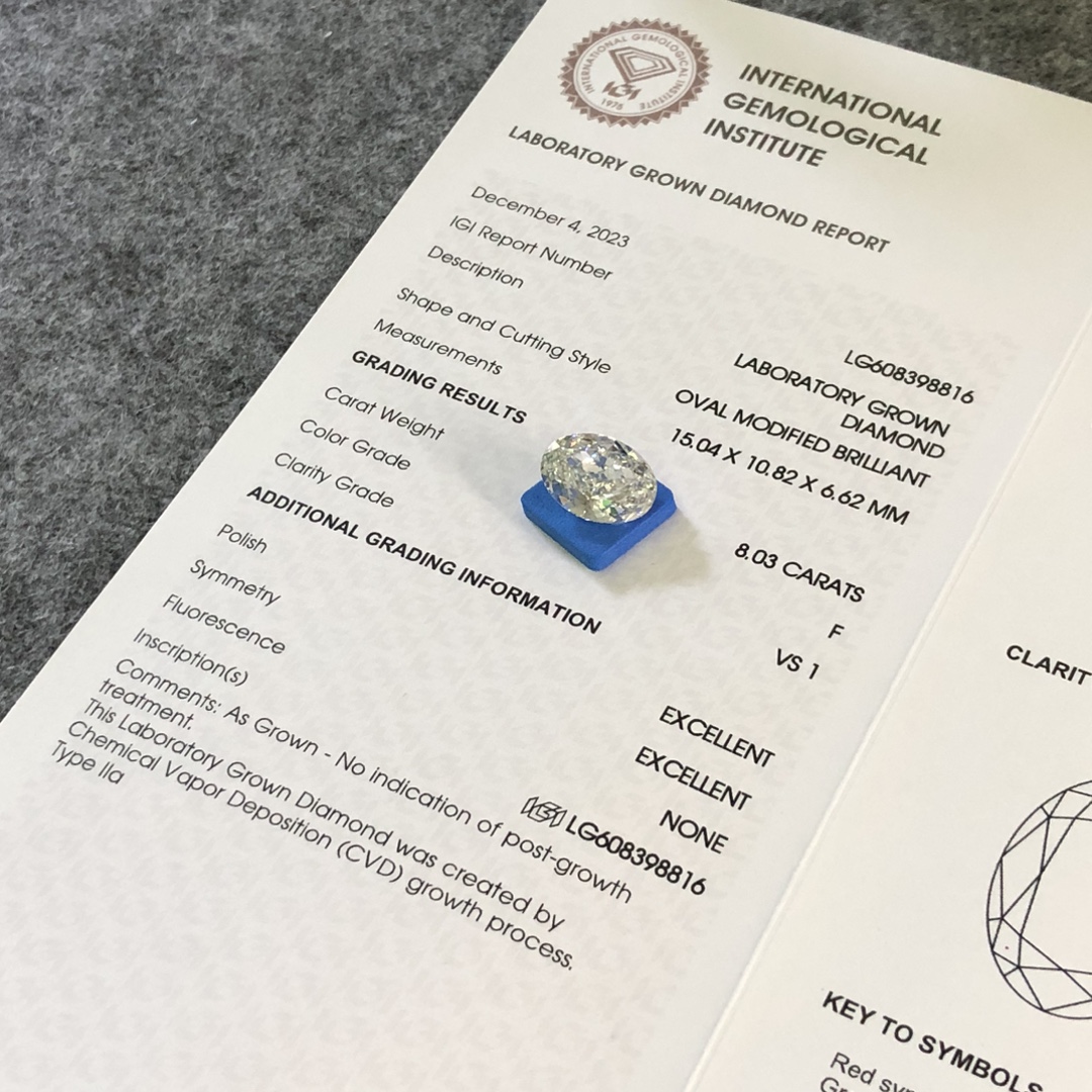 Oval Lab Diamond 8.03CT F VS1 CVD Lab Grown Diamond with IGI Certificate 7