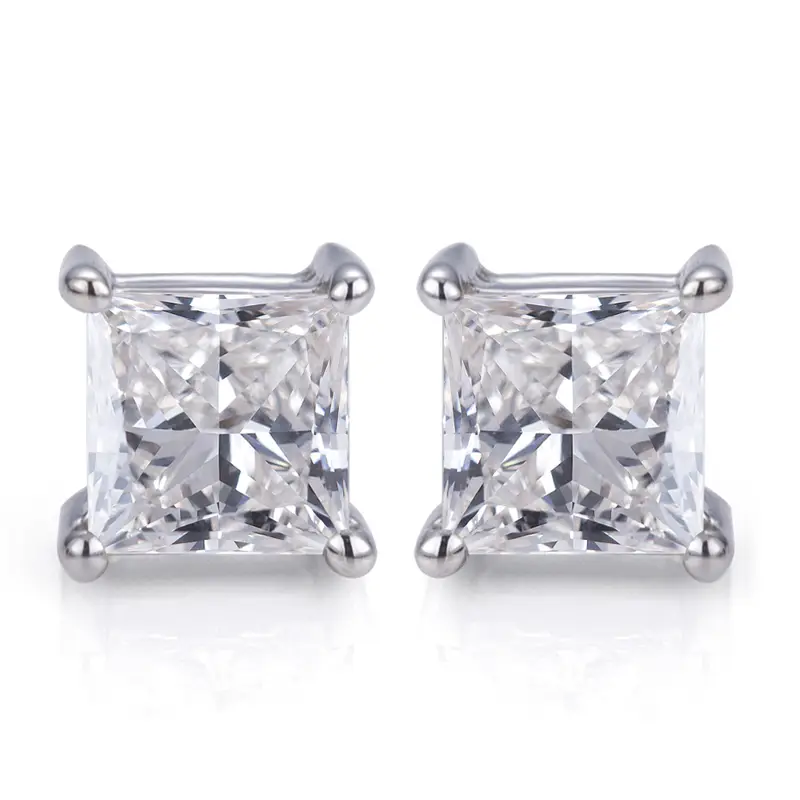 Messi Jewelry - Messi Jewelry Woman 18K White Gold 0.8Ct FG vs Square Princess Cut Lab Crown Crown Diamond Orecchini 1