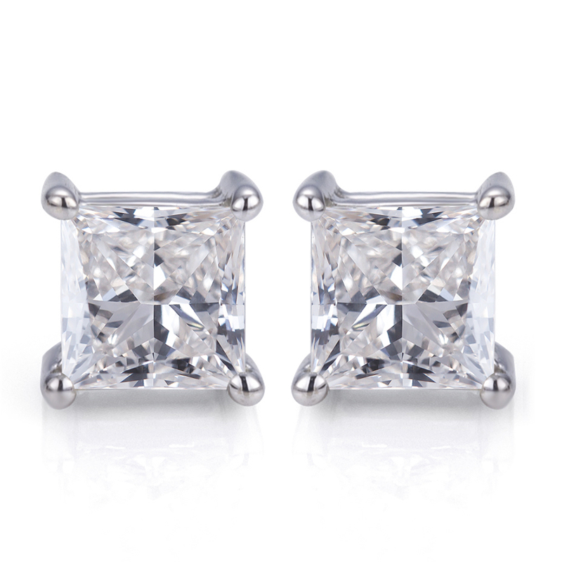 Messi Jewelry - Messi Jewelry Woman 18K White Gold 0.8ct FG VS Square Princess Cut Lab Grown Diamond Stud Earrings Earrings 11