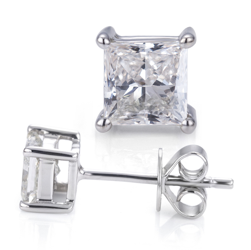 Messi Jewelry - Messi Jewelry Woman 18K White Gold 0.8ct FG VS Square Princess Cut Lab Grown Diamond Stud Earrings Earrings 13