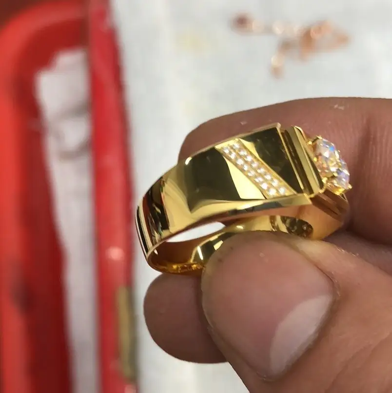 Messi Jewelry 18K Yellow Gold Man Wedding Ring with 1ct Moissanite Diamond 3