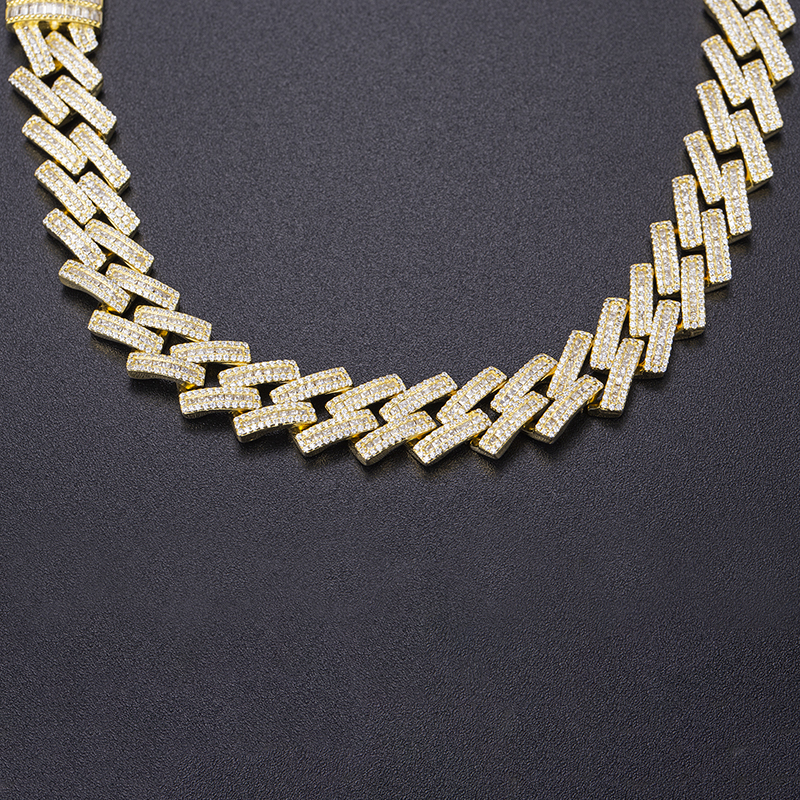 Messi Jewelry - Custom Iced Out Men yellow gold plating 925 Sterling Silver Cuban Link Chain quality Moissanite Diamond Hip Hop Jewelry Necklace 14