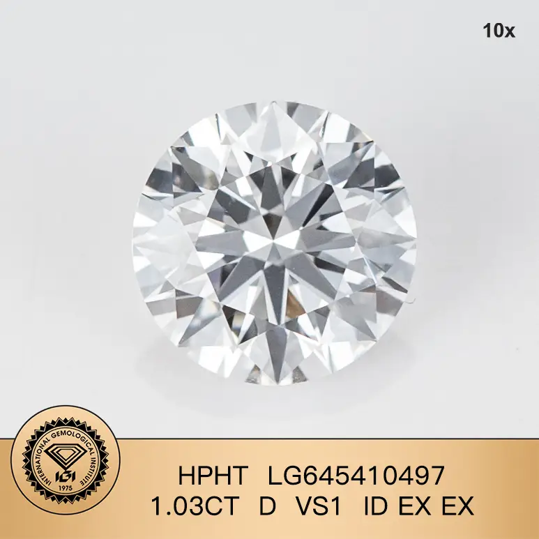 IGI Round Lab Grown Diamond Hpht LG645410497 1.03ct D vs1 Id ex ex ex 1