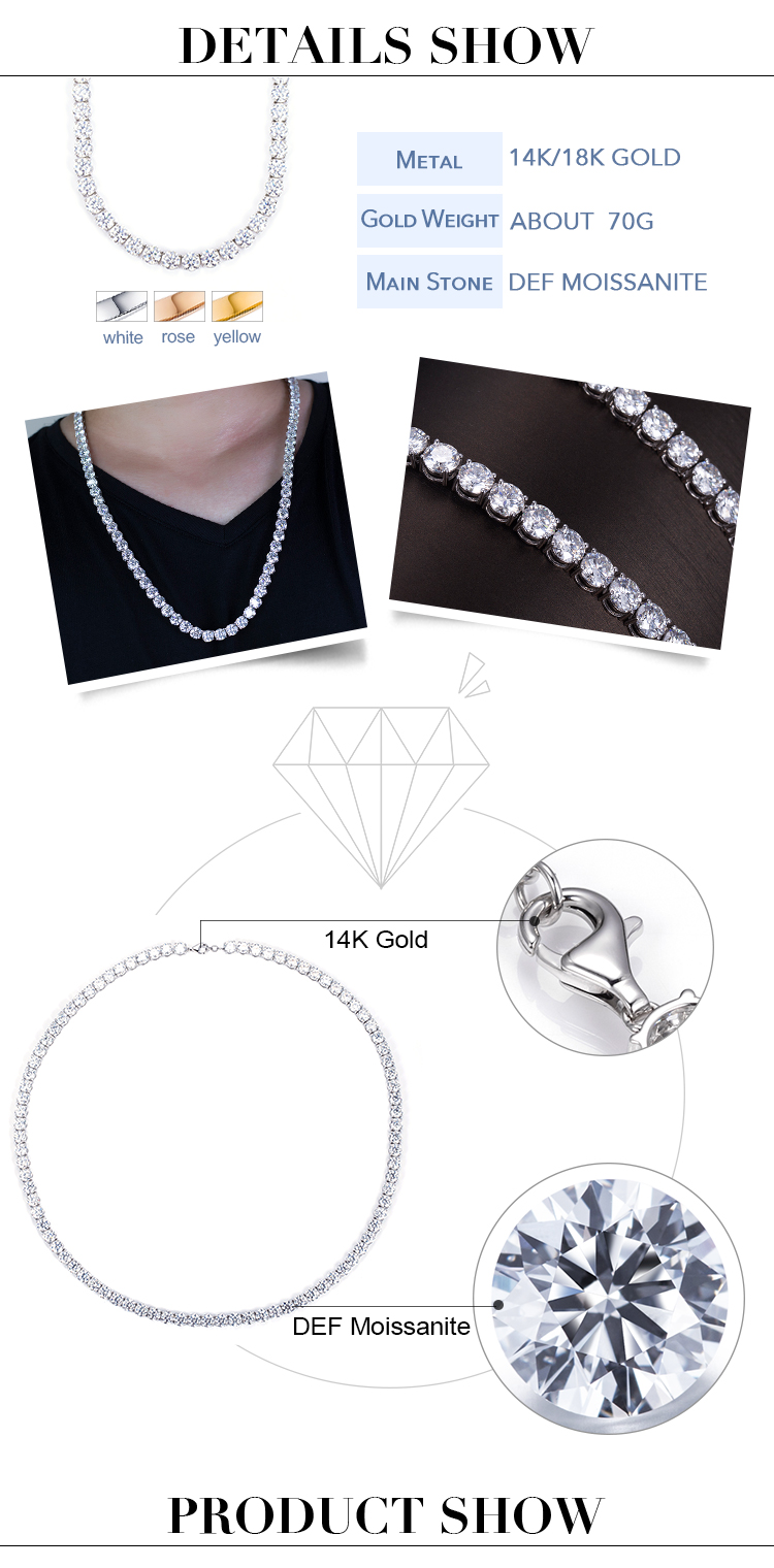 Messi 7.5mm Moissanite Tennis Necklace in Gold - Fine Jewelry 11