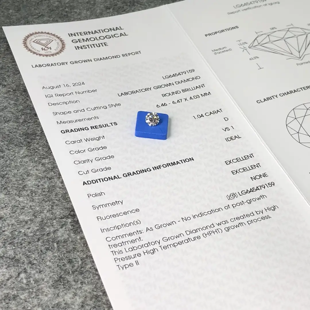 IGI Certified 1.04CT Round Lab Diamond - Customizable Jewelry 5