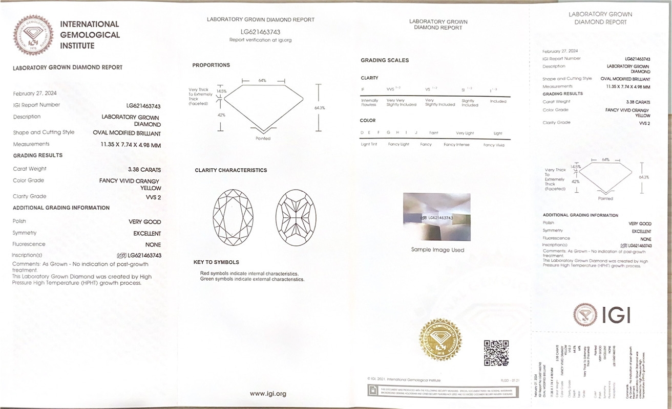  οβάλ κίτρινο εργαστήριο που καλλιεργείται διαμάντι igi