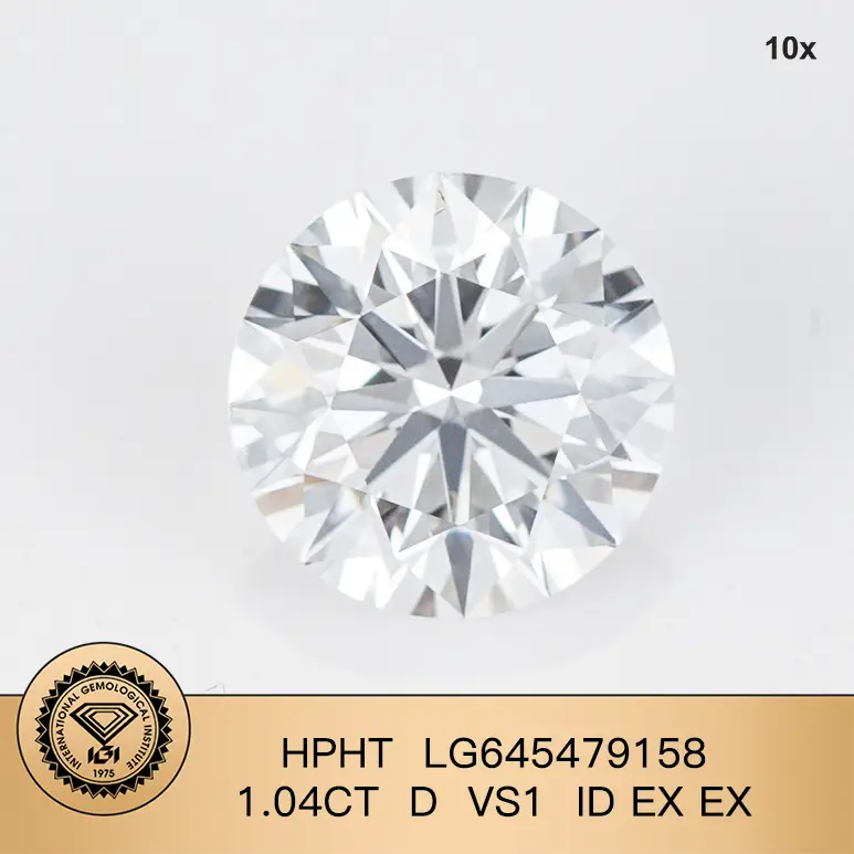 Lab Grown Diamond IGI HPHT LG645479158 RD 1,04CT D VS1 ID EX EX 1