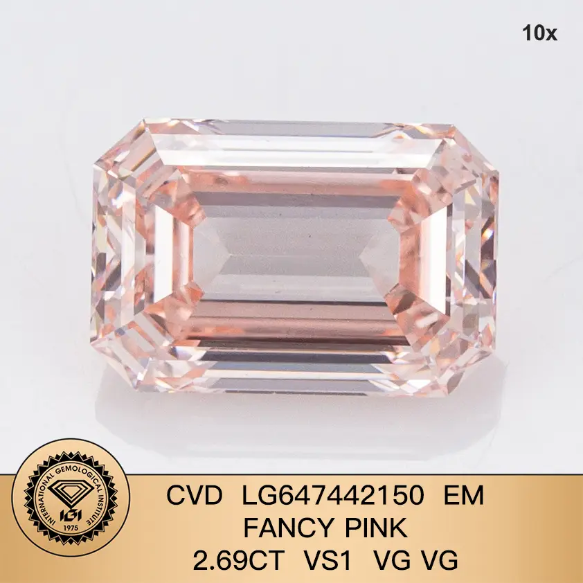 Forma di fantasia CVD LG647442150 EMERALD CUT PINK FANTASTICO 2,69CT VS1 VG VG con certificato IGI 1