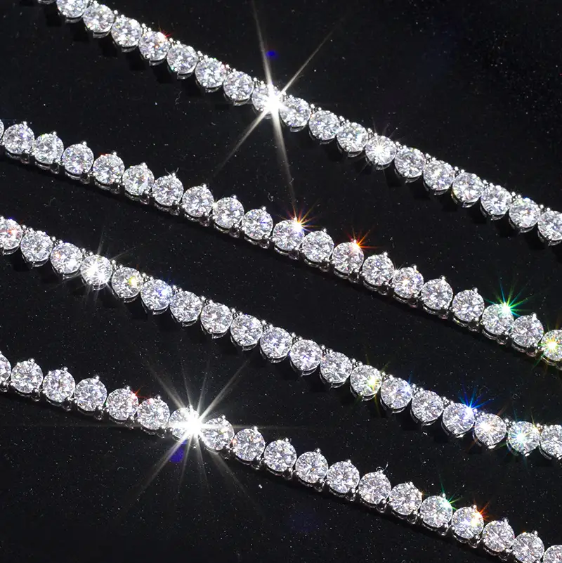 Messi Jewelry 5mm Moissanite Necklace:10K White Gold 3