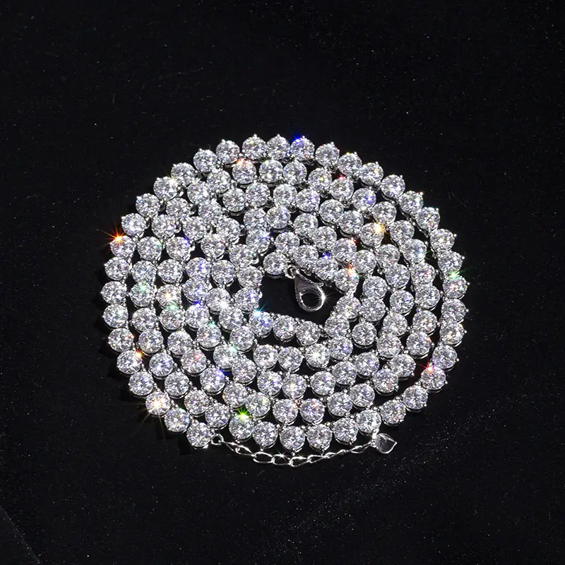 Messi Jewelry 5mm Moissanite Necklace:10K White Gold 2