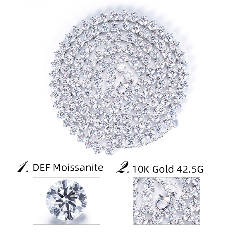 메시 쥬얼리 -5mm 라운드 컷 데프 컬러 모이산 나이트 목걸이 10K 14K 18K 골드 목걸이 테니스 브레이슬릿 & 목걸이 9
