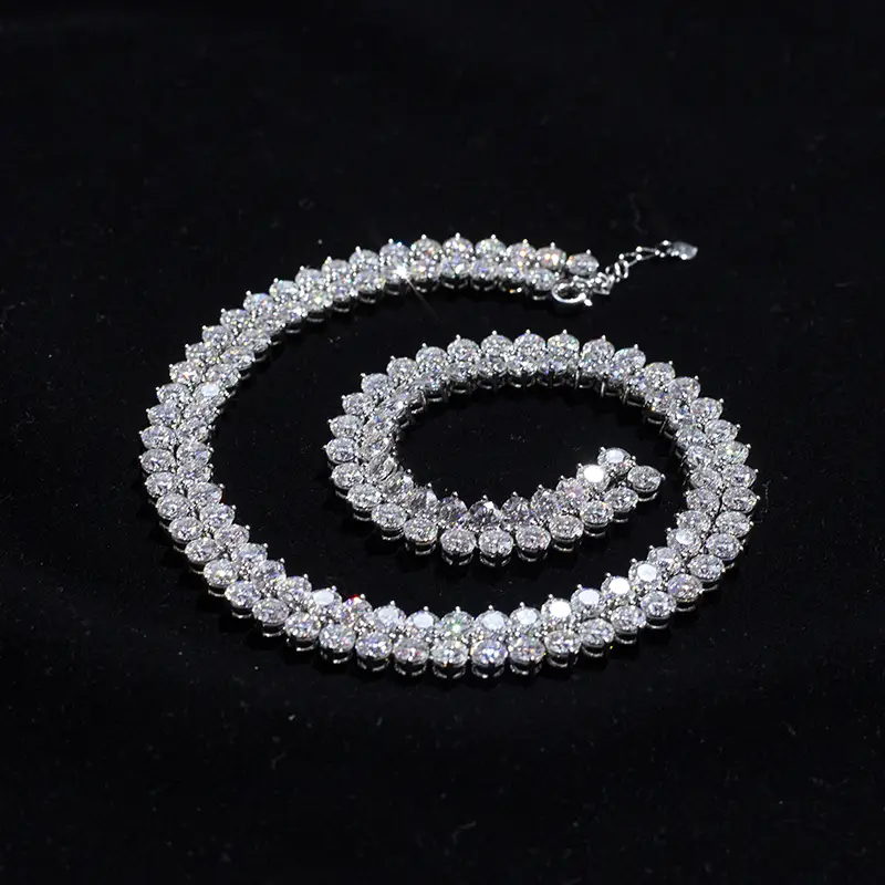 Messi Jewelry 5mm Moissanite Necklace:10K White Gold 5