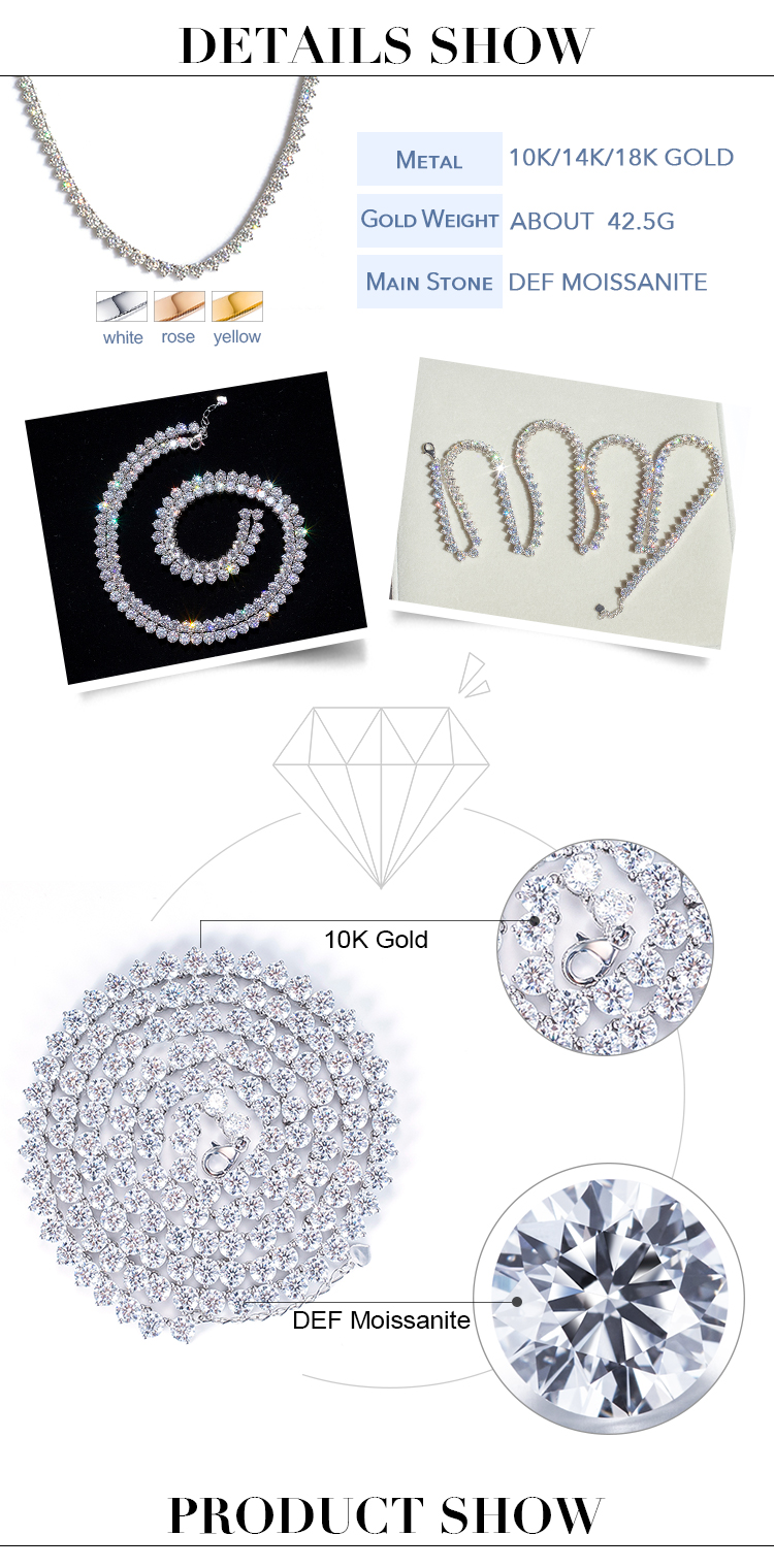메시 쥬얼리 -5mm 라운드 컷 데프 컬러 모이산 나이트 목걸이 10K 14K 18K 골드 목걸이 테니스 브레이슬릿 & 목걸이 7