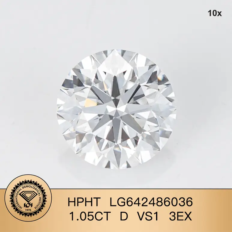 Round IGI Lab Crown Diamond Hpht LG642486036 1.05ct D VS1 3EX 1