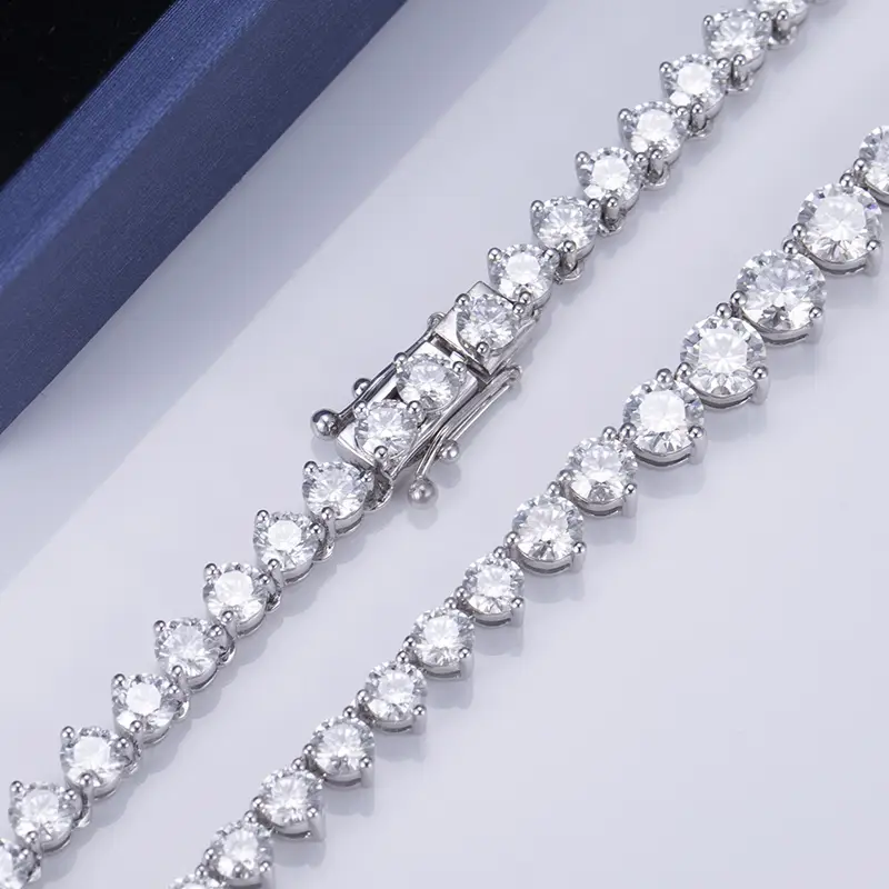 메시 보석류 -MSN -501 3 발톱 설정 테니스 체인 18K 14K 10K 금 보석 모이사니트 다이아몬드 테니스 목걸이 테니스 팔찌 & 목걸이 1