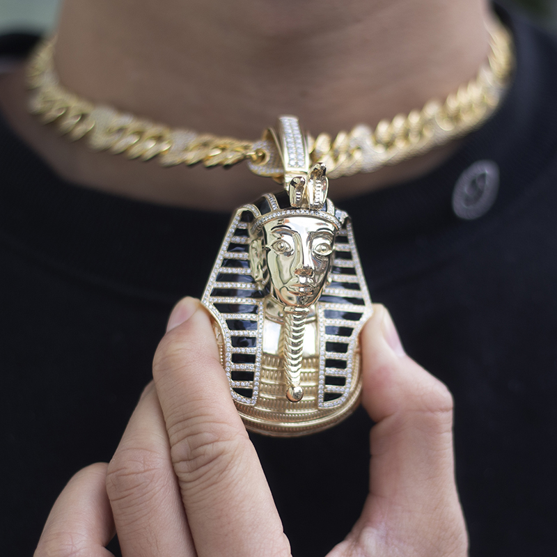 메시 쥬얼리 - 메시 보석 10k 옐로우 옐로우 골드 둥근 화려한 컷 랩 자란 다이아몬드 펜던트 목걸이 15