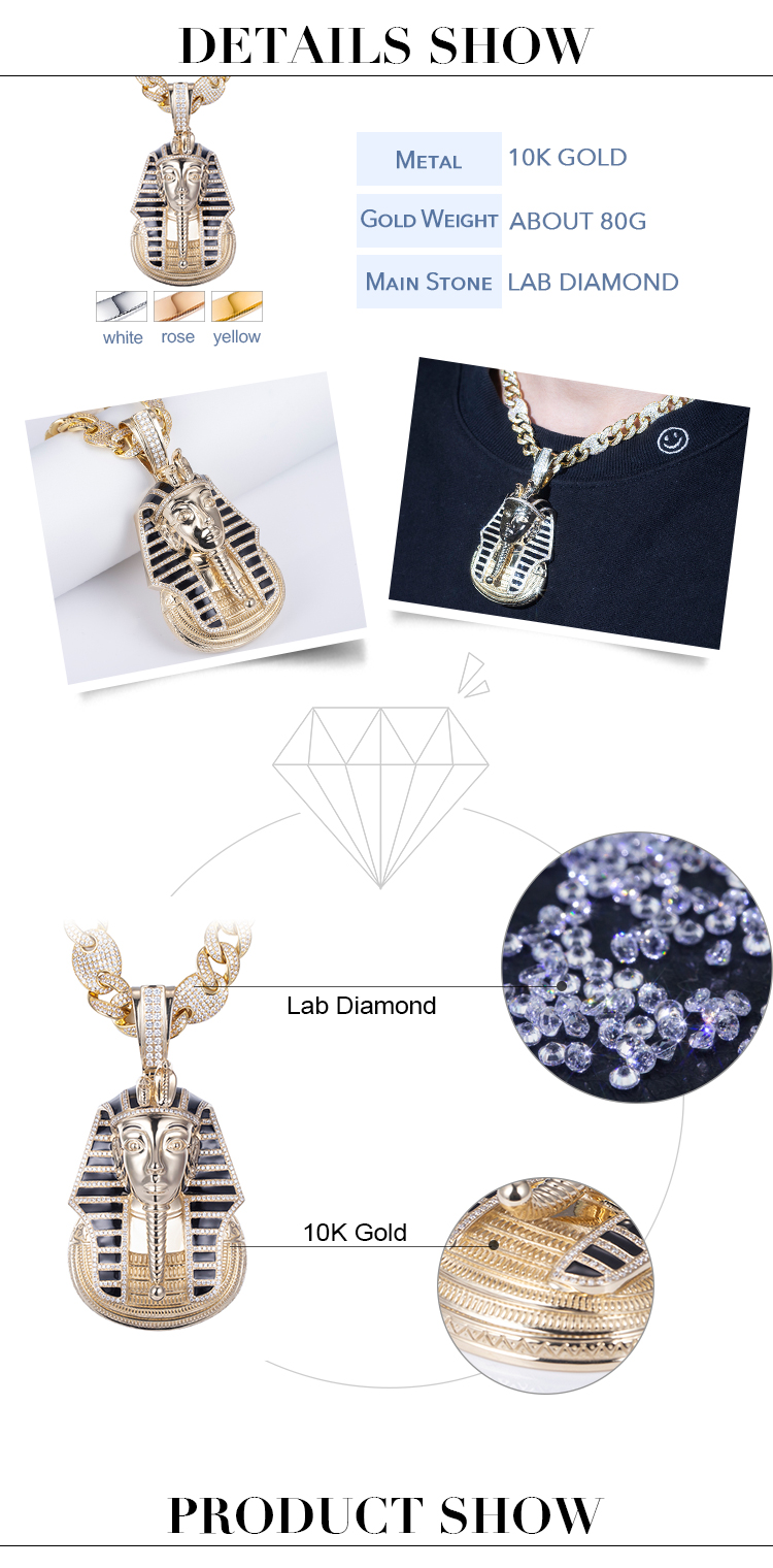 메시 쥬얼리 - 메시 보석 10k 옐로우 옐로우 골드 둥근 화려한 컷 랩 자란 다이아몬드 펜던트 목걸이 19