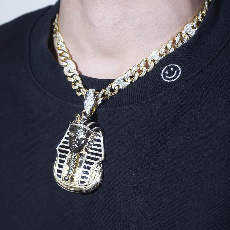 메시 쥬얼리 - 메시 보석 10k 옐로우 옐로우 골드 둥근 화려한 컷 랩 자란 다이아몬드 펜던트 목걸이 13