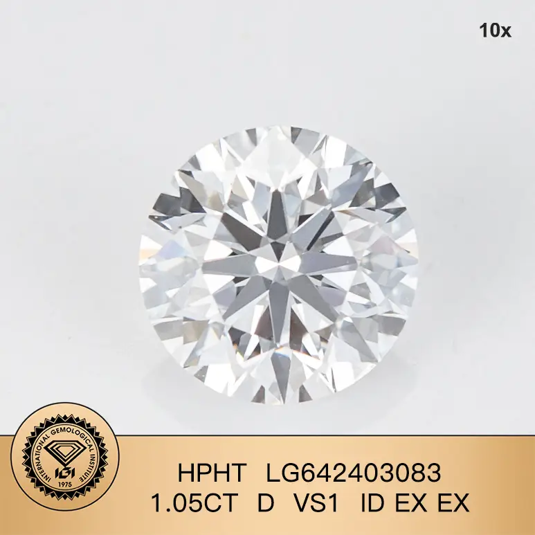 Lab Grown Diamond IGI Round HPHT LG642403083 1.05ct D VS1 ID ex ex 1