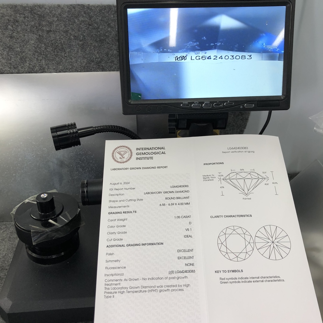 Lab Grown Diamond IGI Pusingan HPHT LG642403083 1.05CT D VS1 ID EX EX 11