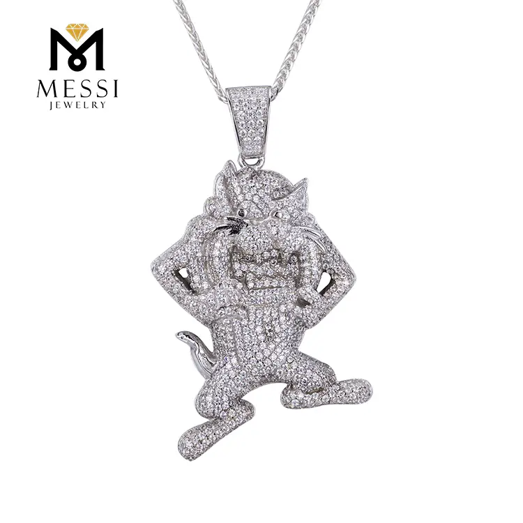 Gioielli Messi - Messi gioielli hip hop cartone animato ciondolo gatto 925 collana in argento sterling per uomo ciondolo moissante 1