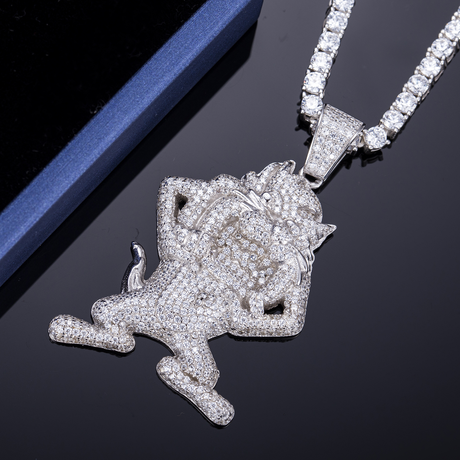 Messi Alahas - Messi Alahas hip hop cartoon cat pendant 925 sterling silver kwintas para sa mga lalaki Moissante Pendant 9
