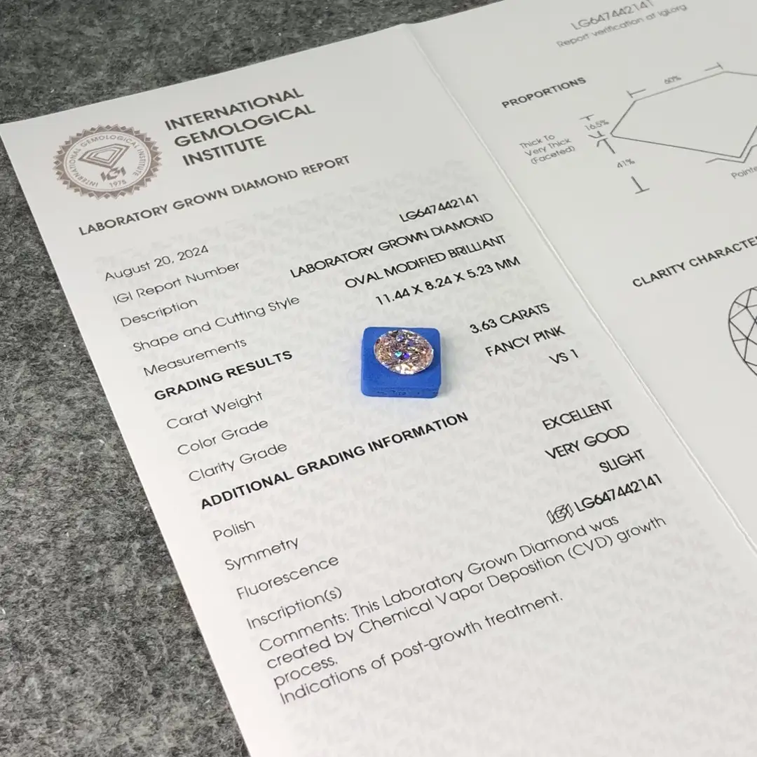 Messi Jewelry: 3.63ct Oval Lab Grown Diamond with IGI Certificate 4