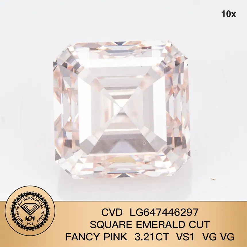 Smeraldo quadrato taglio fantasia rosa 3,21ct vs1 vg vg lab coltivato diamante con certificato IGI 1