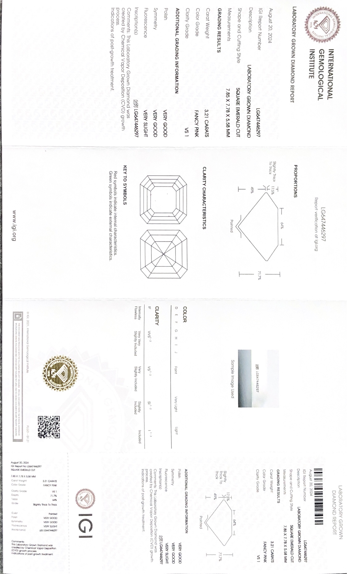 3.21CT Square Emerald Lab Grown Diamond with IGI Certificate 8