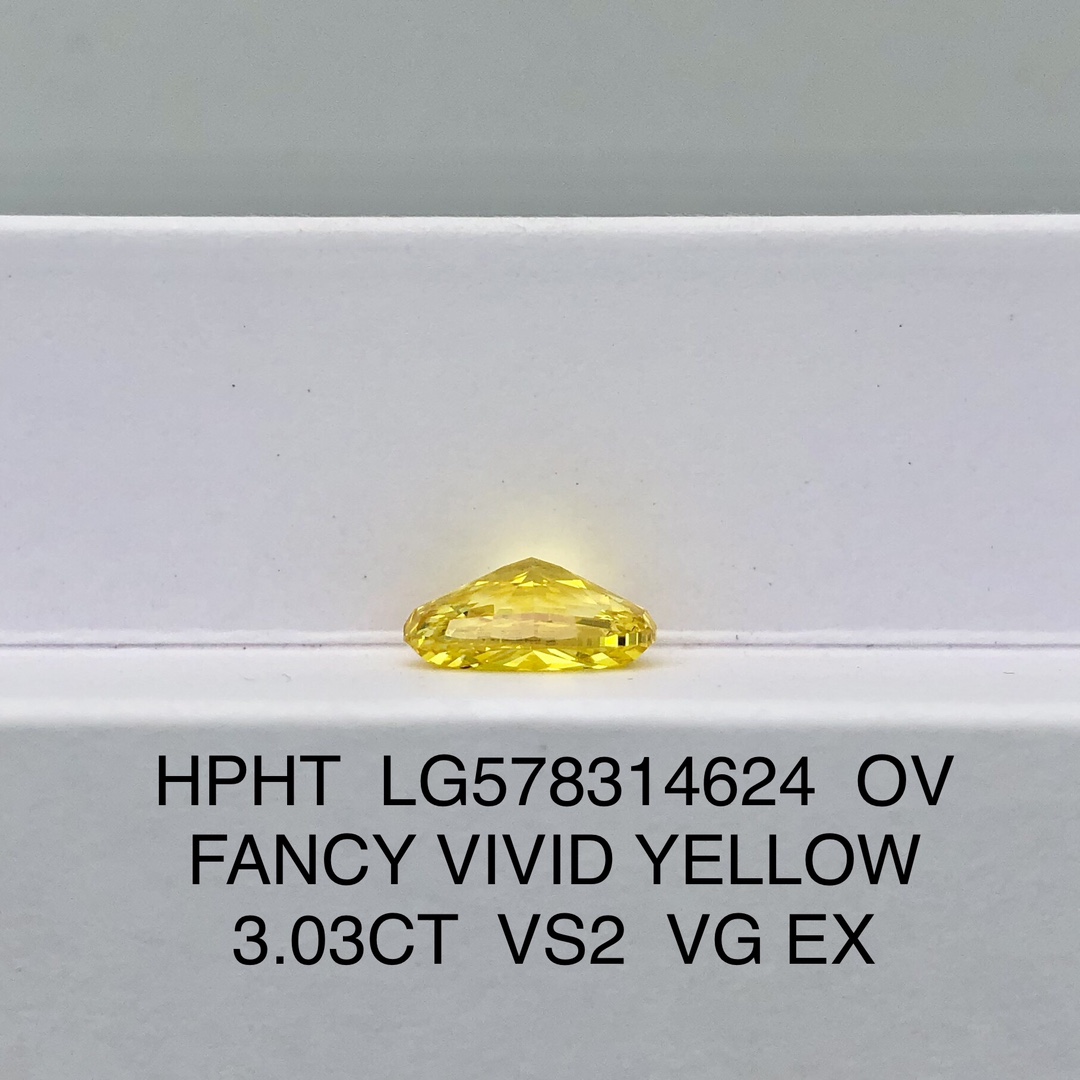 Oval Cut 3ct Fancy Vivid Yellow VS2 HPHT Diamond Lab Grown Diamond 9