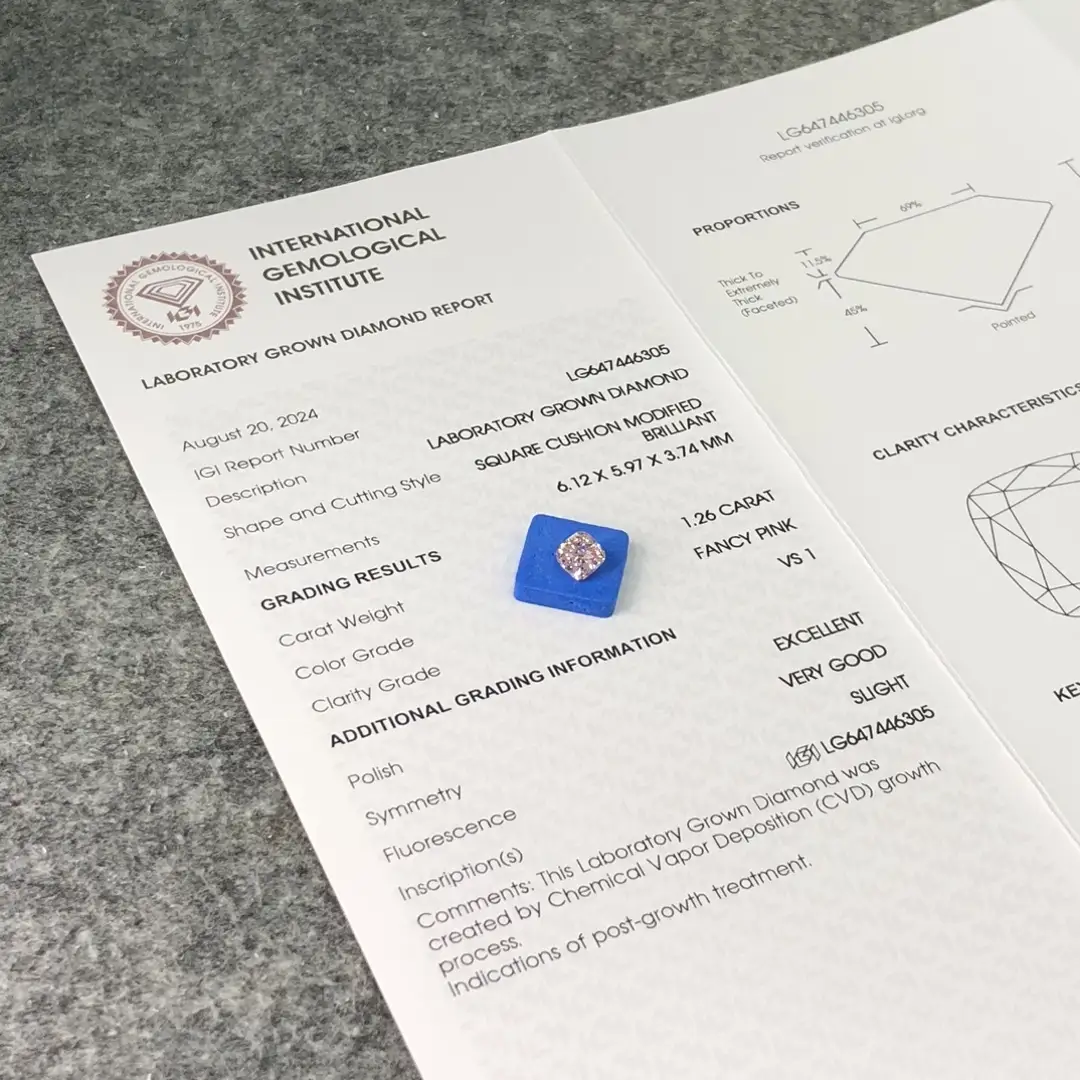 IGI Certified Pink Cushion Lab Diamond 1.26CT 4