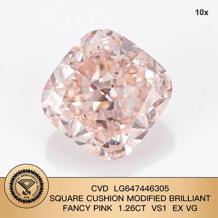 Certificato IGI Fancy Pink Square Cuscino modificato Brilliant 1,26CT VS1 EX VG Lab Grown Diamond 1